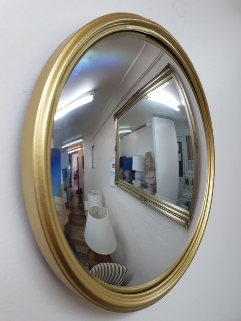 Hannes CONVEX wall mirror with gold frame panoramic look