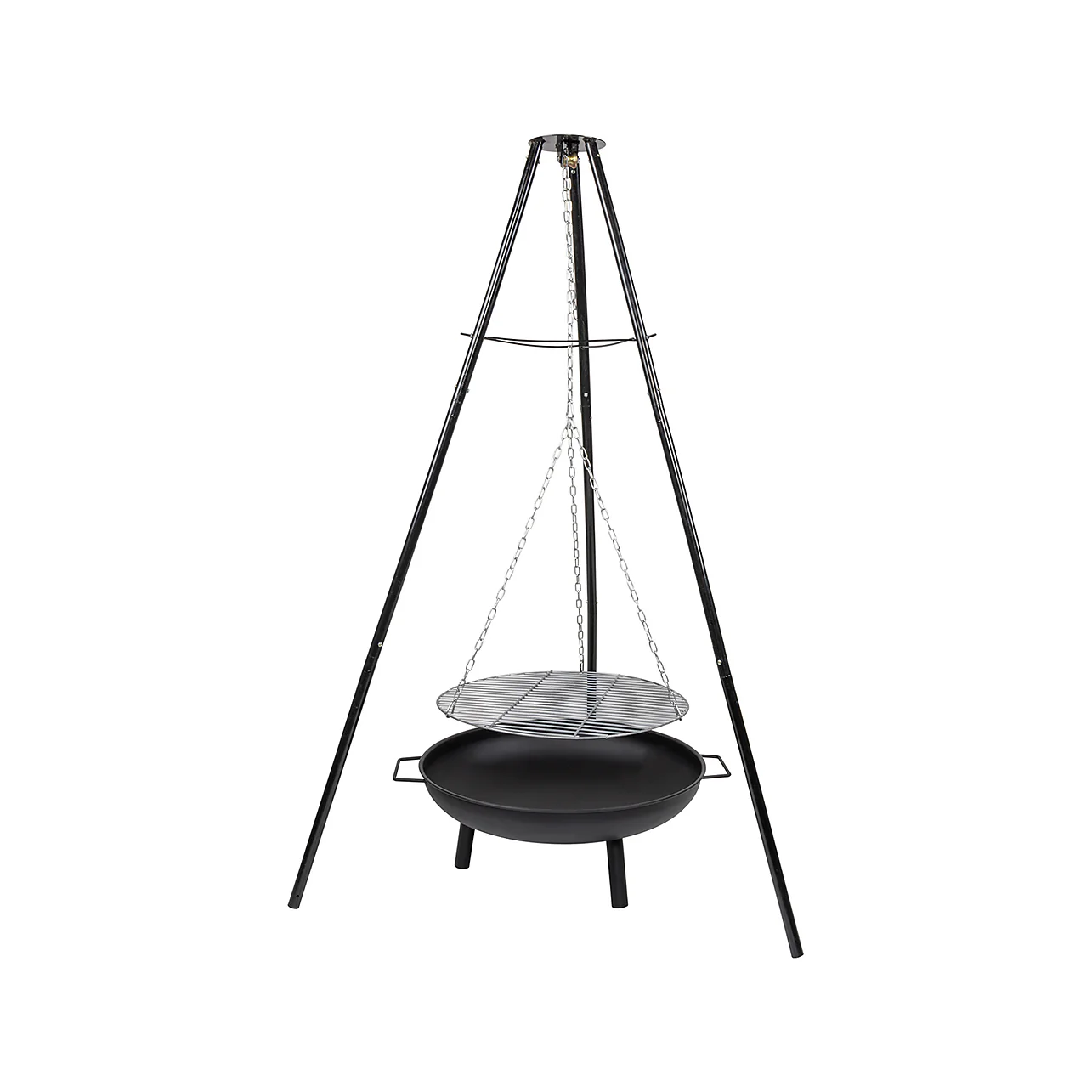 Cast Iron Fire Pit Bowl Round with Tripod and Adjustable Grill